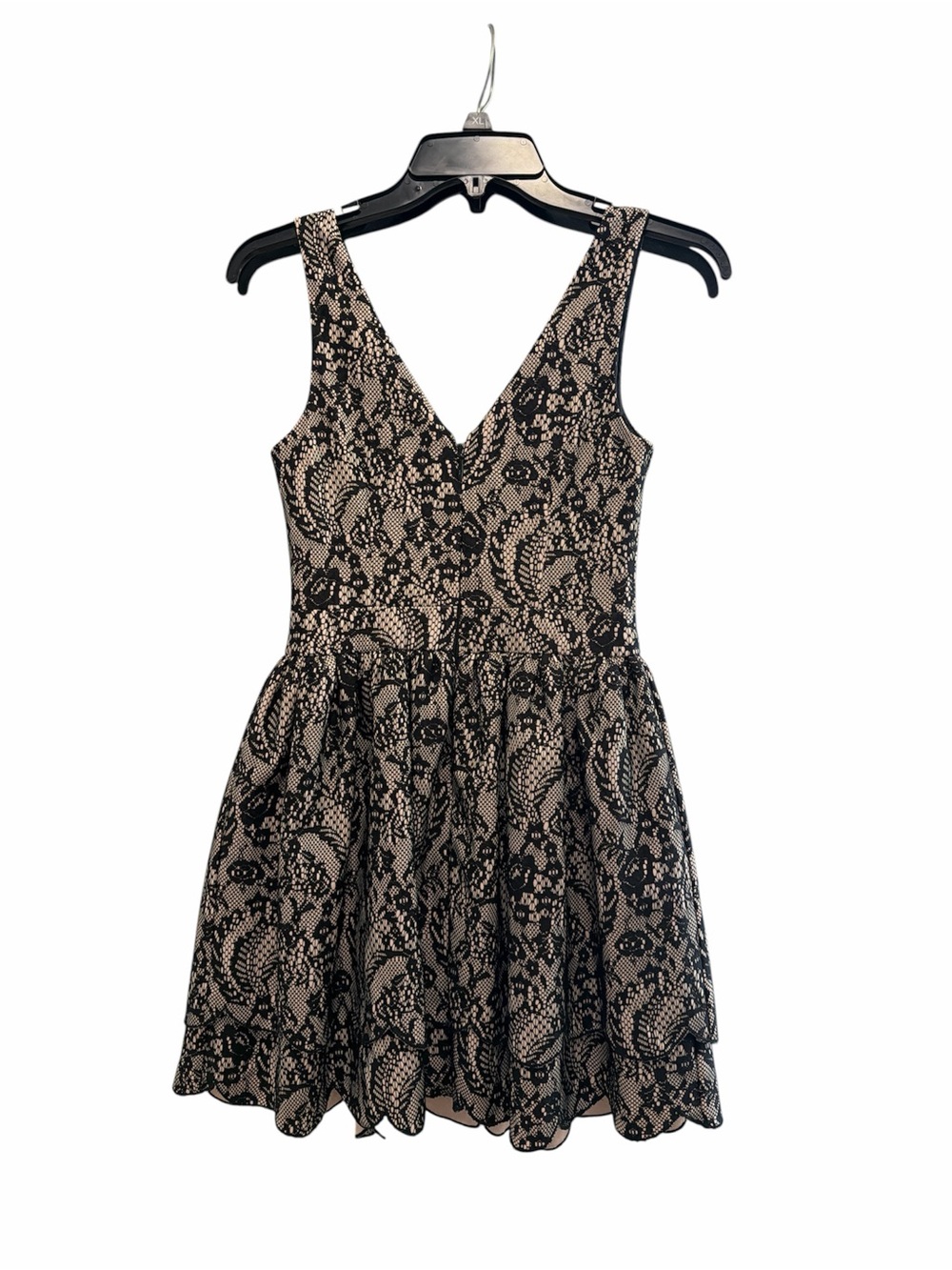 bebe Black Lace-Pattern Mini Dress with Cream Base